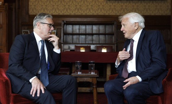 Prime Minister Keir Starmer meets David Attenborough 04. 06. 2025. London, United Kingdom. Prime Minister Keir Starmer meets Broadcaster and Biologist David Attenborough ahead of a screening of his ne ...