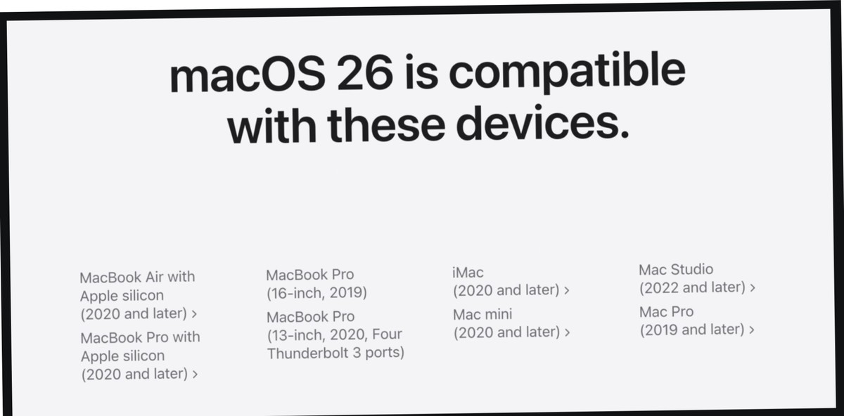 Die Kompatibilitätsliste für macOS 26 Tahoe
