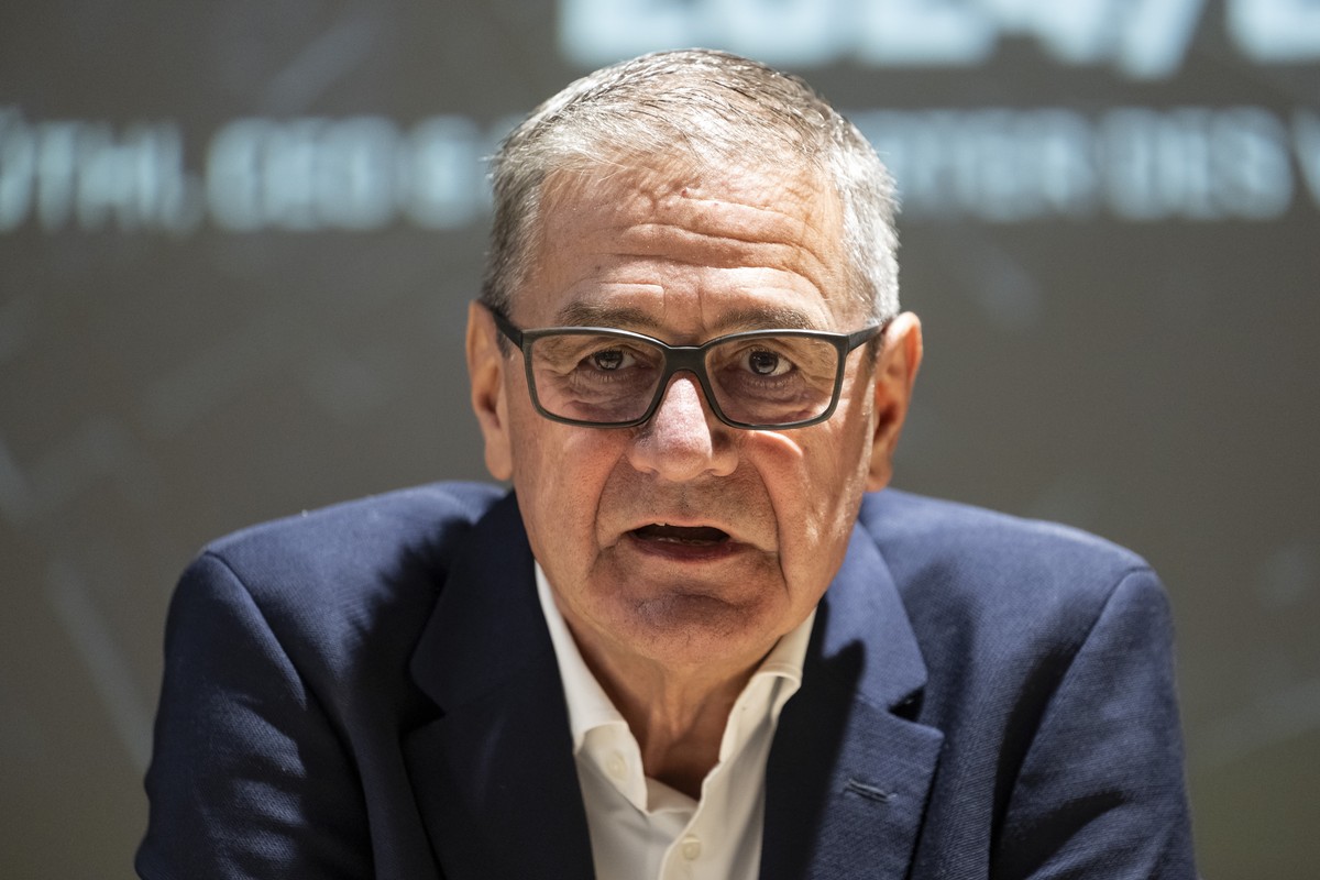 Marc Luethi, CEO, spricht an der Saison Medienkonferenz des SC Bern am Montag, 25. August 2025 in der Postfinance Arena in Bern. Am 9. September spielt der SCB sein erstes Spiel der Saison 2025/26 aus ...