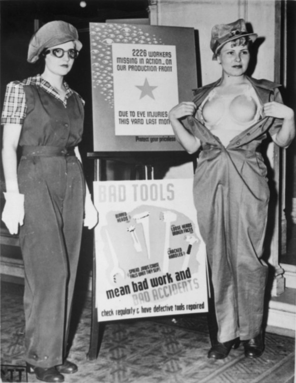Der Plastik-BH zum Schutz der arbeitenden Frau, Los Angeles 1943.
