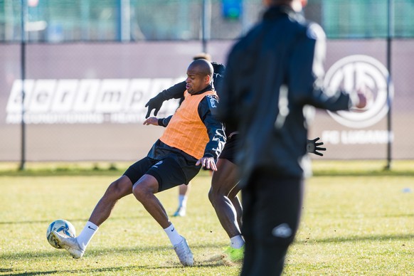 Neuverpflichtung Rangelo Janga bei seinem ersten Training mit dem FC Lugano, am Dienstag, 18. Februar 2020, in Lugano. (KEYSTONE/Ti-Press/Alessandro Crinari)