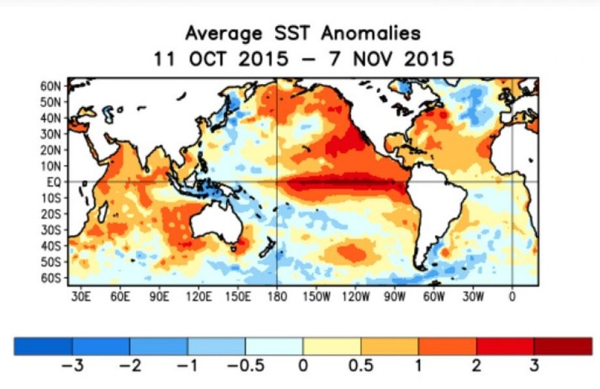 el nino wasserwärmung karte.