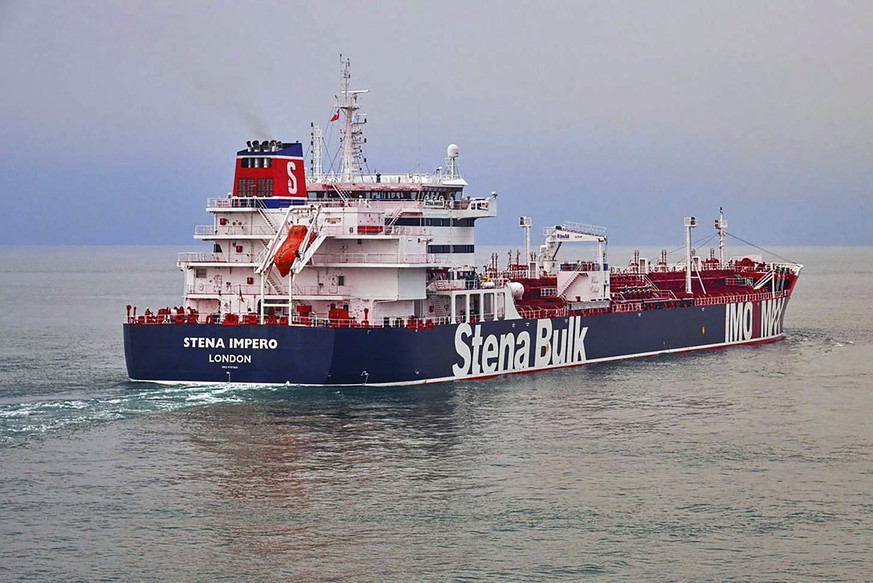 In this undated photo issued Friday July 19, 2019, by Stena Bulk, showing the British oil tanker Stena Impero at unknown location, which is believed to have been captured by Iran. IranÄôs Revolutiona ...