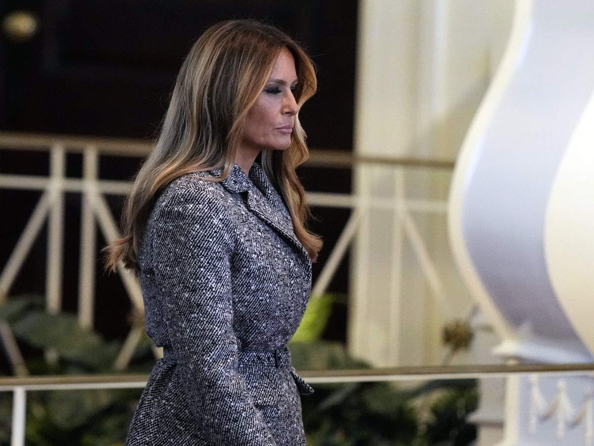 epa10999549 Former US first lady Melania Trump arrives before a tribute service for former first lady Rosalynn Carter at Glenn Memorial Church at Emory University in Atlanta, Georgia, USA, 28 November ...