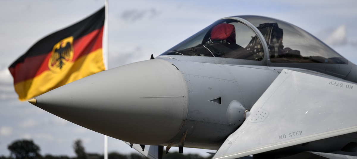 A German Eurofighter jet is pictured at the airbase in Noervenich, Germany, Thursday, Aug. 20, 2020. Pilots from Israel and Germany will fly together the next two weeks during the first joint military ...