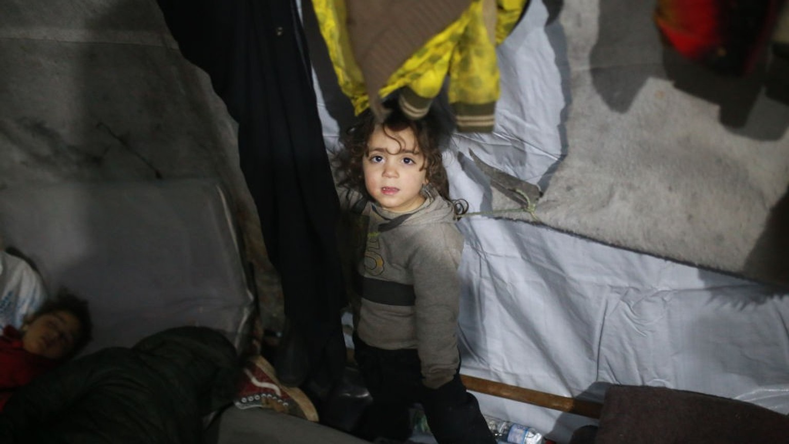 IDLIB, SYRIA - FEBRUARY 13: Earthquake survivors live in tent after amusement park turns into a shelter for earthquake victims in Idlib, Syria on February 13, 2023. Families which their houses damaged ...