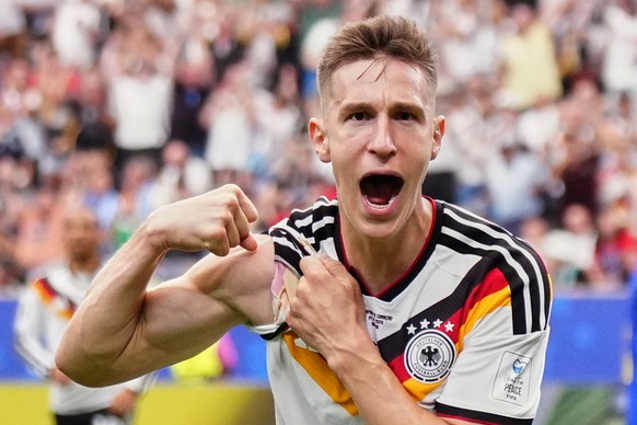 Germany's Nico Schlotterbeck celebrates after scoring his side's second goal during the World Cup Group E soccer match between Germany and Curacao in Houston, Sunday, June 14, 2026. (AP Phot ...