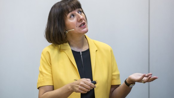 CEO Jasmin Staiblin spricht an der Medienorientierung zum Semesterergebnis 2018 von Alpiq am Montag, 27. August 2018, in Olten. (KEYSTONE/Alexandra Wey)