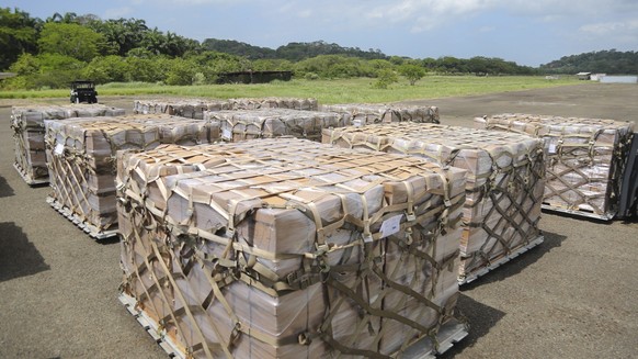 epa10637612 A handout photo made available by Panama&#039;s Ministry of Public Security shows 49 tons of cocaine seized by the Public Force at the Panama Pacifico International Airport in Panama City, ...