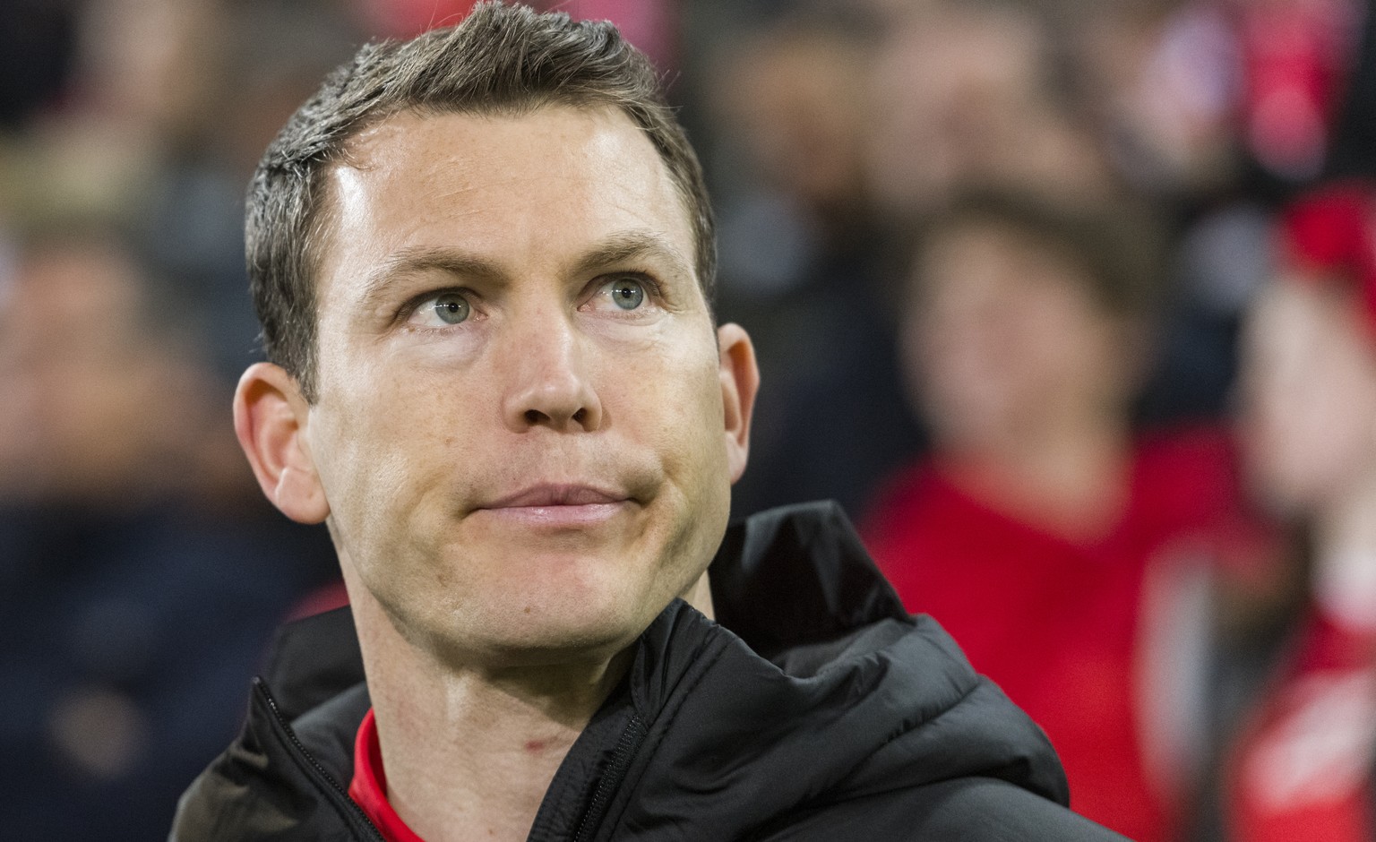 Swiss Stephan Lichtsteiner walks to the substitutes bench ahead of the UEFA Euro 2020 qualifying Group D soccer match between Switzerland and Denmark, at the St. Jakob-Park stadium in Basel, Switzerla ...