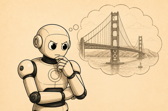 Moderne KI-Systeme machen sich – bewusst oder unbewusst – innere Gedanken zur Golden Gate Bridge.