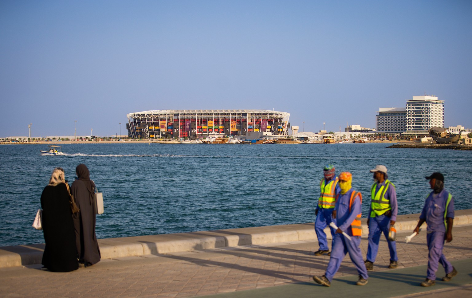 15.11.2022, Doha Katar Qatar Stadium 974 Doha 4 days before the city hosts the FIFA World Cup, WM, Weltmeisterschaft, Fussball 2022 Foto: Moritz Müller *** 15 11 2022, Doha Qatar Qatar Stadium 974 Doh ...