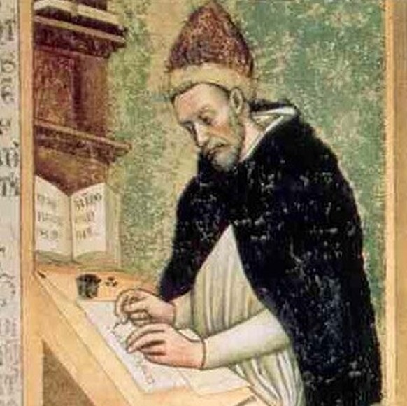 Papst Innozenz V. – Fresko von Tommaso da Modena (1350).