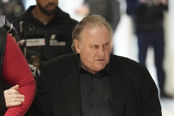 Actor Gerard Depardieu arrives at his trial for the alleged sexual assaults of two women on a film set in 2021, Thursday, March 27, 2025 in Paris. (AP Photo/Aurelien Morissard)
France Depardieu Trial