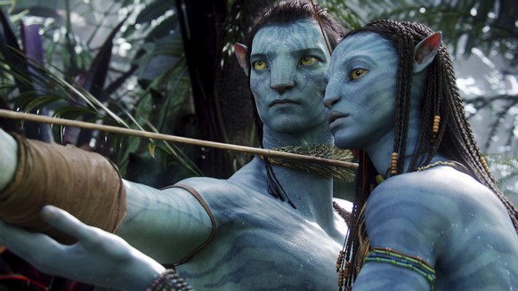 FILE - This image released by 20th Century Fox shows Jake Sully, performed by Sam Worthington, left, and Neytiri, performed by Zoe Saldana in a scene from the 2009 movie &quot;Avatar.&quot; (AP Photo/ ...