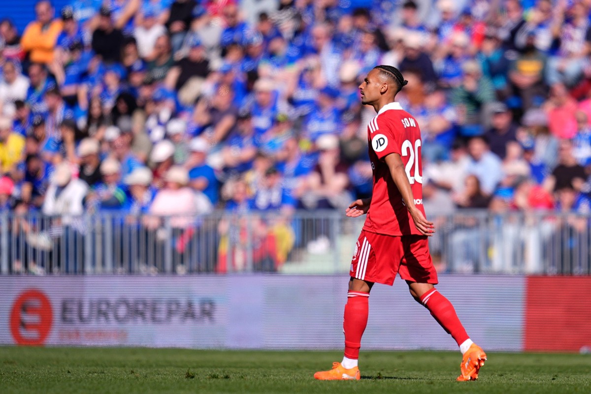 February 22, 2026, Getafe, Madrid, Spain: Djibril Sow of Sevilla FC celebrates a goal during the Spanish League, LaLiga EA Sports, football match played between Getafe CF and Sevilla FC at Coliseum de ...