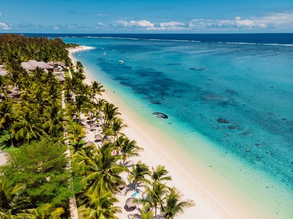 White sand beaches on the island of Mauritius.