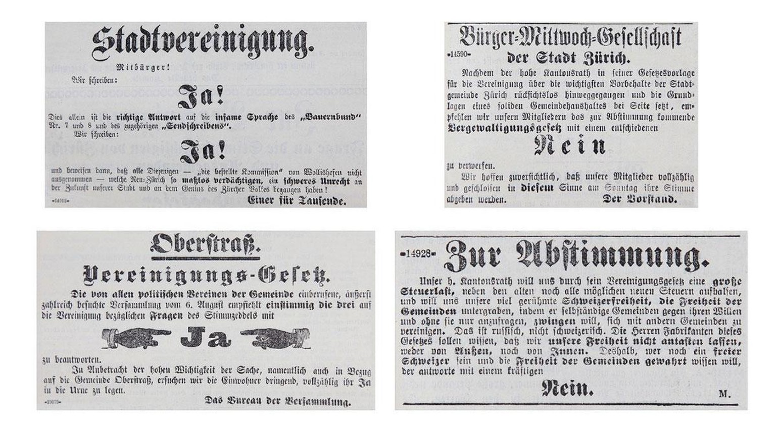 Nicht alle wollten die Eingemeindung. Abstimmungswerbung im Tagblatt der Stadt Zürich, 1891.
https://www.stadt-zuerich.ch/portal/de/index/portraet_der_stadt_zuerich/digitale-zeitreise/politik.html#&am ...