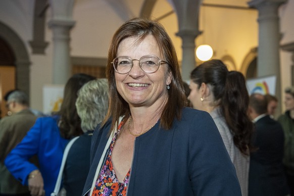 Die bisherige Luzerner Nationalraetin Priska Wismer-Felder, Mitte Partei, bei den Nationalratswahlen des Kanton Luzern im Regierungsgebaeude von Luzern anlaesslich den Eidgenoessischen Wahlen, am Sonn ...