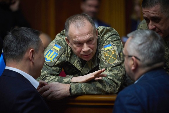 FILE - In this photo provided by the Press Service Of The President Of Ukraine on Nov. 19, 2024, Gen. Oleksandr Syrskyi speaks to parliamentarians at Verkhovna Rada in Kyiv, Ukraine. (Press Service Of ...