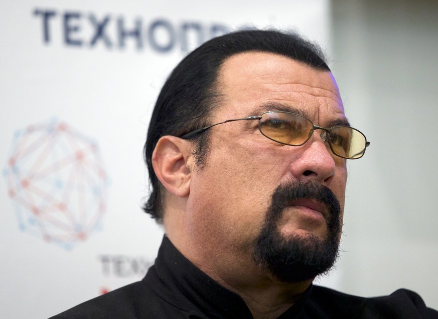 FILE - In this Sept. 22, 2015, file photo, actor Steven Seagal speaks at a news conference, while attending an opening ceremony for a research and development center in Moscow, Russia. Russia has appo ...