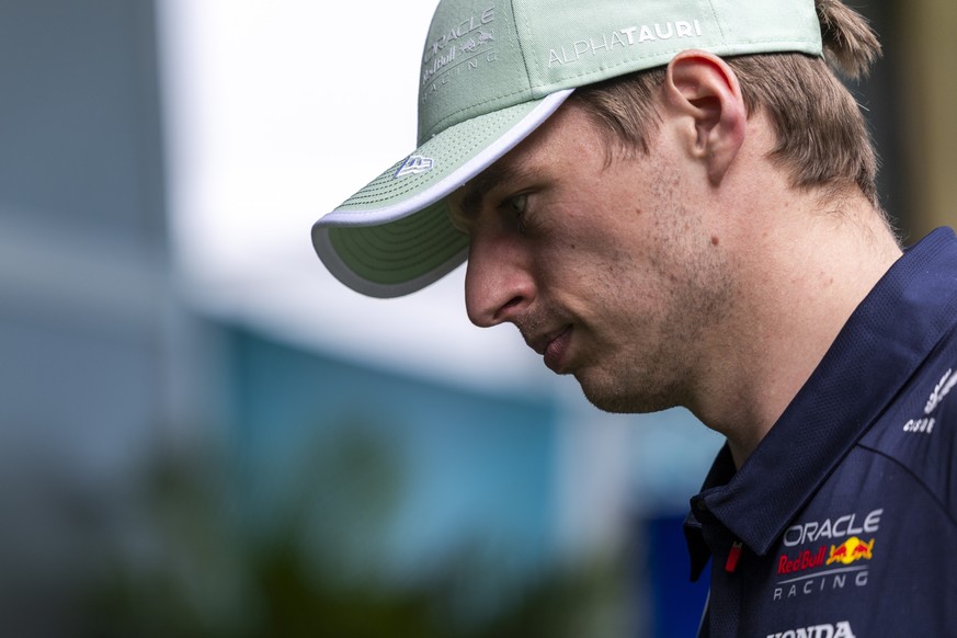 epa12071296 Red Bull Racing driver Max Verstappen of Netherlands walks in the paddock in the paddock ahead of the sprint race at the Miami International Autodrome in Miami Gardens, Florida, 03 May 202 ...
