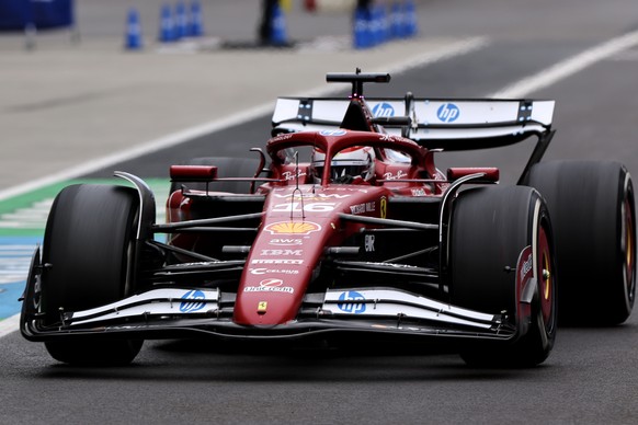 epa12281875 Scuderia Ferrari driver Charles Leclerc of Monaco in the pitlane during the Formula 1 Hungarian Grand Prix at the Hungaroring racetrack in Mogyorod near Budapest, Hungary, 03 August 2025.  ...
