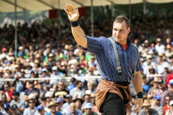 Joel Wicki beim 113. Innerschweizer Schwing- und Aelplerfest am Sonntag, 7. Juli 2019, in Flueelen. (KEYSTONE/Alexandra Wey).