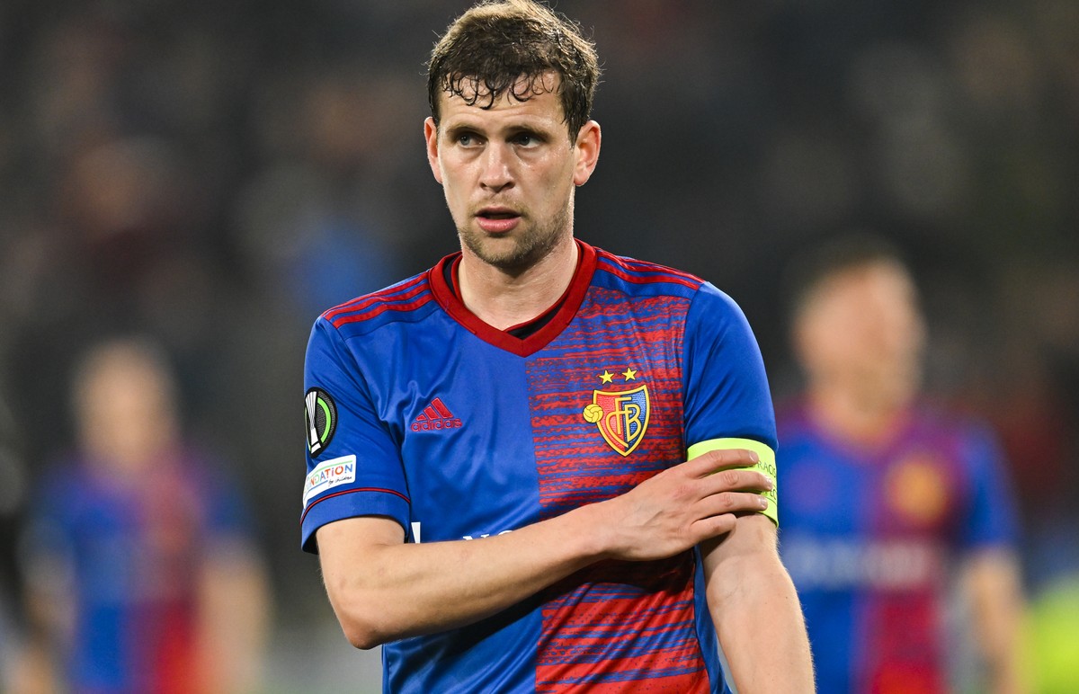 Basels Fabian Frei during the UEFA Conference League round of 16 second leg soccer match between Switzerland's FC Basel 1893 and France's Olympique de Marseille at the St. Jakob-Park stadium ...