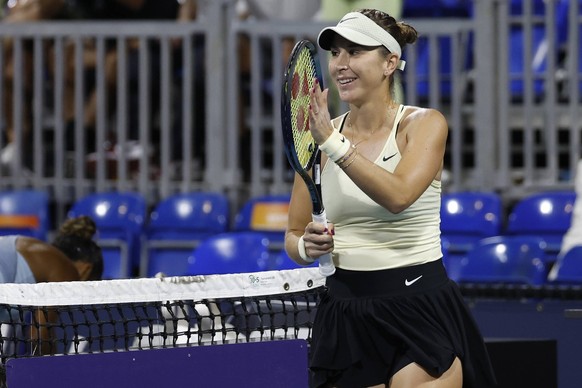 Tennis: Miami Open Mar 24, 2023 Miami, Florida, US Belinda Bencic SUI acknowledges the crowd after her match against Leylah Fernandez CAN not pictured on day five of the Miami Open at Hard Rock Stadiu ...