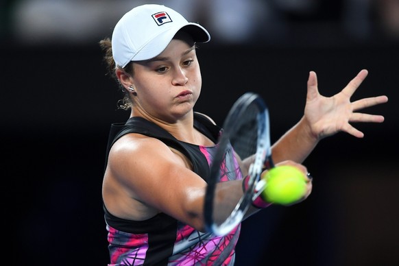 epa05733501 Ashleigh Barty of Australia in action against Mona Barthel of Germany during their Women&#039;s Singles third round match for the Australian Open tennis tournament, in Melbourne, Australia ...