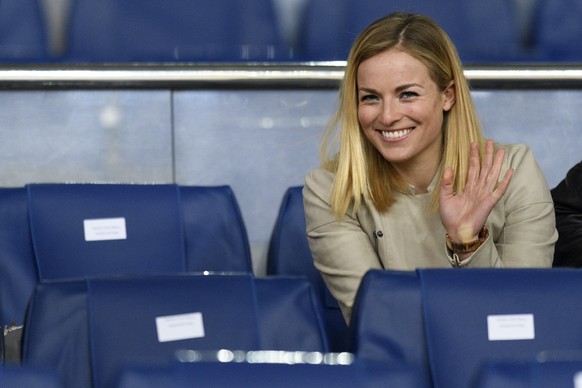 Swiss Lara Gut World Cup alpine ski racer and girlfriend of soccer player Valon Behrami seats on the tribune before an international friendly soccer match between Greece and Switzerland at the Olympic ...