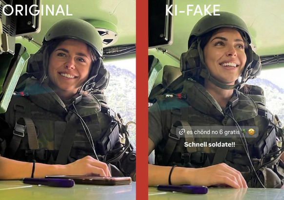 Auf der linken Seite ist die echte Soldatin zu sehen.