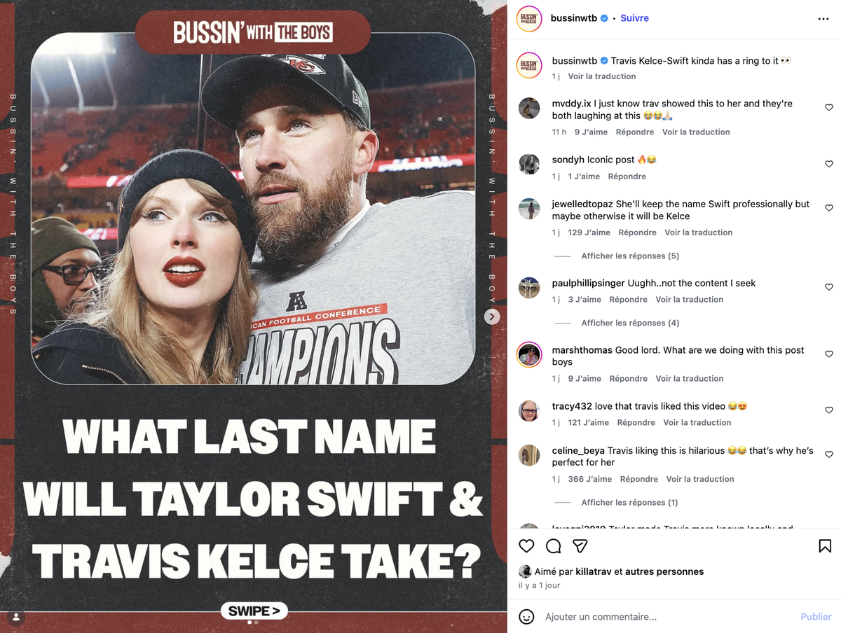 Ledit post liké par Travis.