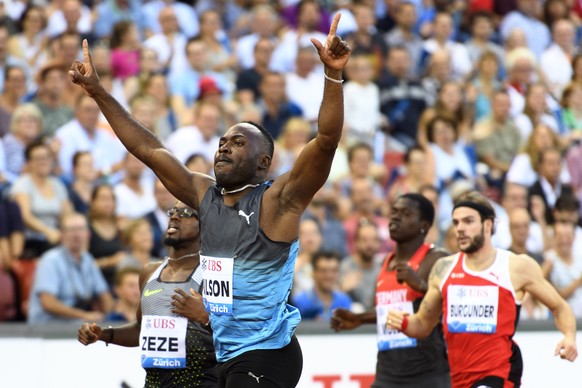 Alex Wilson from Switzerland reacts after winning the men&#039;s 200m race &quot;Young Diamond&#039;s Challenge&quot;, during the Weltklasse IAAF Diamond League international athletics meeting in the  ...