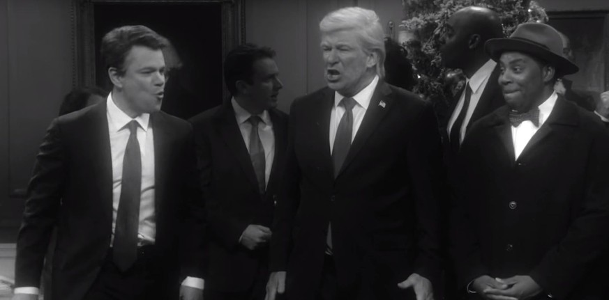 Brett Kavanaugh (Matt Damon), Donald Trump (Alec Baldwin) und Clarence (Keenan Thompson) in einer Weihnachtsgeschichte der&nbsp;«Saturday Night Live»-Show.
