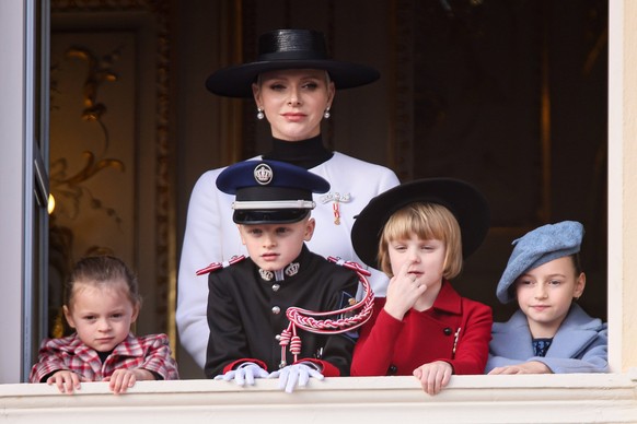 Princess Charlene of Monaco, little princes Gabriella and Jacques of Monaco are attending the parade at the palace balcony during the celebration for the National Day on November 19, 2022 in Monaco Vi ...