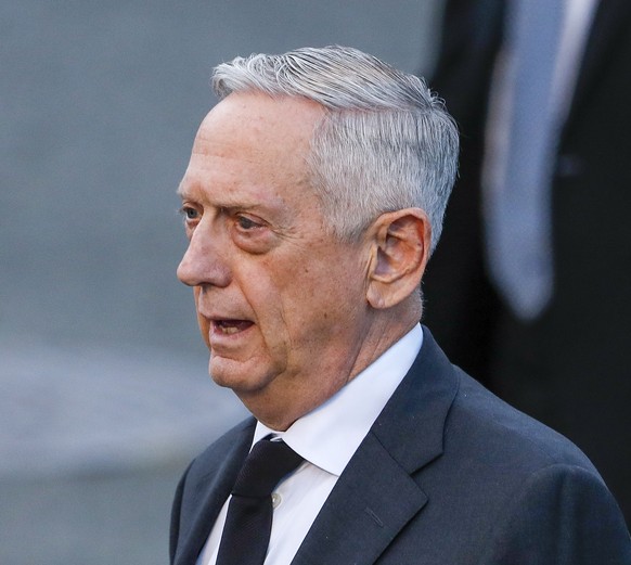 epa06985765 US Secretary of Defense James Mattis arrives to pay his respects to the body of US Republican Senator from Arizona John McCain and his family at Joint Base Andrews, Maryland, USA, 30 Augus ...