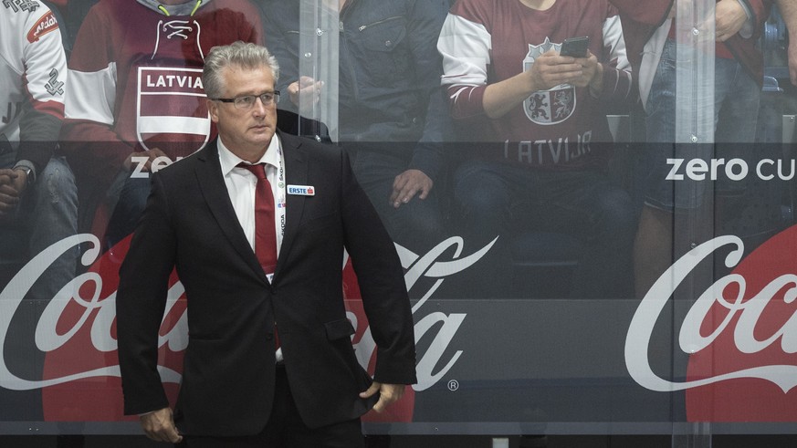 Austria`s coach Roger Bader during the game between Lattvia and Austria, at the IIHF 2019 World Ice Hockey Championships, at the Ondrej Nepela Arena in Bratislava, Slovakia, on Saturday, May 11, 2019. ...