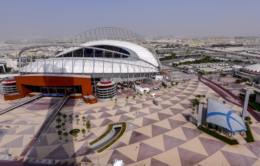 epa10253963 Photo taken on 17 October 2022 of the Khalifa International Stadium in Doha, Qatar. The 45,416- seater venue will host 6 group stage matches, one round of 16 match and the third place matc ...