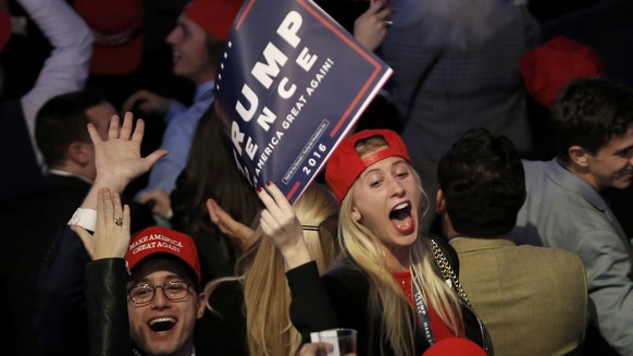Trump supporters celebrate as they watch election returns come in at Republican U.S. presidential nominee Donald Trump&#039;s election night rally in Manhattan, New York, U.S., November 8, 2016. REUTE ...