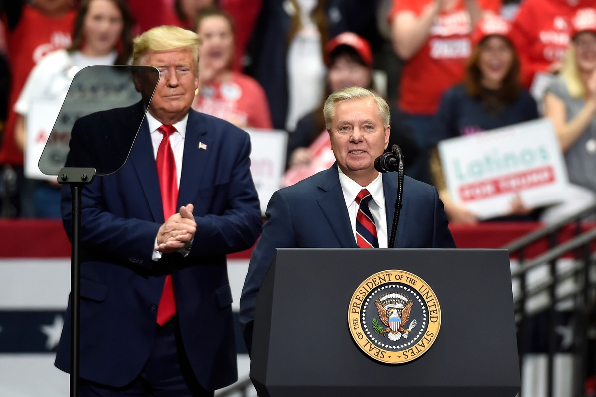 FILE - Sen. Lindsey Graham, R-S.C., speaks during a campaign rally for President Donald Trump in Charlotte, N.C., Monday, March 2, 2020. (AP Photo/Mike McCarn)
Graham Trump