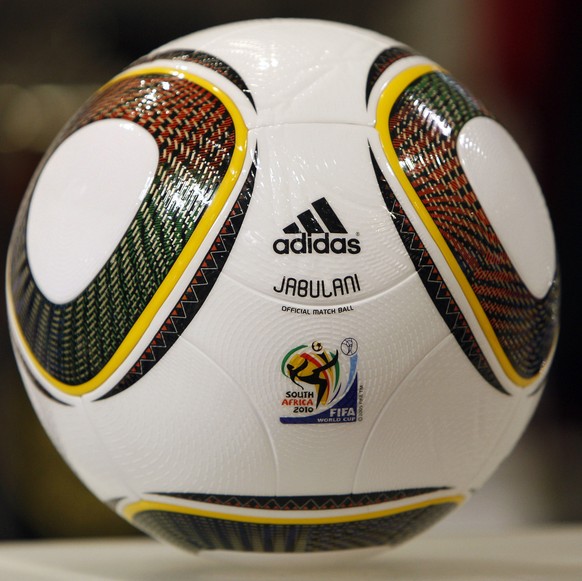 Jabulani, the official ball of the 2010 soccer World Cup in South Africa, is pictured at a sports wear store in Berlin, Germany, Wednesday, Jan. 6, 2010. The ball is made by adidas and was presented a ...