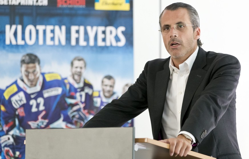 ARCHIV - ZUR GERICHTLICHEN AUSEINANDERSETZUNG ZWISCHEN PHILIPPE GAYDOUL UND DEM EHC KLOTEN STELLEN WIR IHNEN DIESES ARCHIVBILD ZUR VERFUEGUNG - Kloten Flyers Investor Philippe Gaydoul spricht anlaessl ...