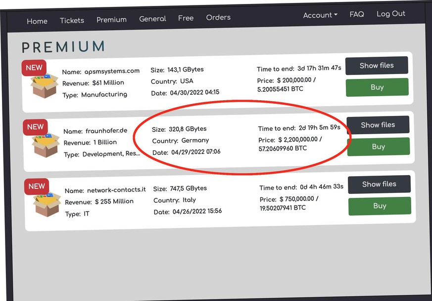 Zum Inhalt der angeblich bei einem Fraunhofer-Forschungsinstitut gestohlenen Dateien ist wenig bekannt. Der Kaufpreis beträgt 2,2 Millionen in Bitcoin.