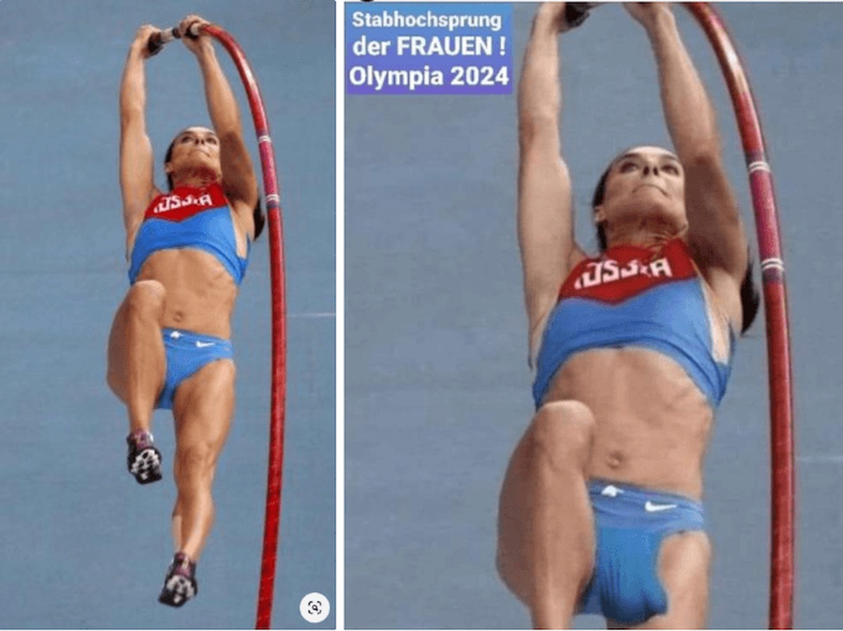 Das Foto der Stabhochspringerin Jelena Issinbajewa aus 2013 (links) wurde nachträglich bearbeitet (rechts)