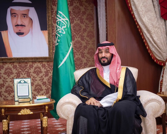 epa10677641 A photo provided by the Saudi Royal Palace shows Saudi Crown Prince and Prime Minister Mohammed bin Salman during a meeting with the US Secretary of State at Al-Salam Palace in J...