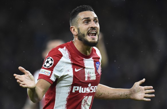 epa09872460 Koke of Atletico Madrid reacts during the UEFA Champions League quarter final, first leg soccer match between Manchester City and Atletico Madrid in Manchester, Britain, 05 April 2022. EPA ...