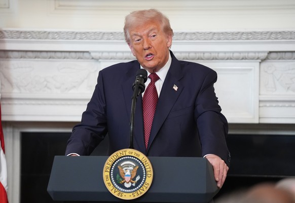 President Donald Trump speaks during a breakfast with Senate and House Republicans in the State Dining Room of the White House, Wednesday, Nov. 5, 2025, in Washington. (AP Photo/Evan Vucci)
Donald Tru ...