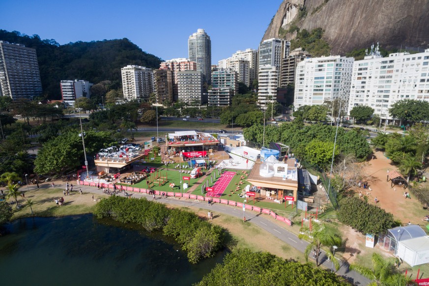 HANDOUT - Luftaufnahme des House of Switzerland in Rio de Janeiro, Brasilien, vor der Eroeffnung der XXXI. Sommerspiele Rio 2016, aufgenommen am 28. Juli 2016. Vier Tage vor Beginn der Olympischen Spi ...